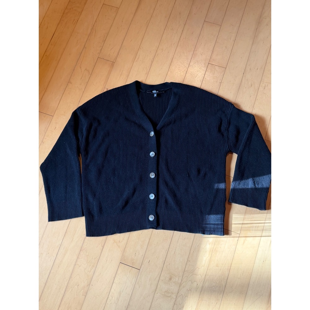 Hudson Ribbed Knit Cardigan Size XL Black Heirloom Nostalgia Elevated Basic‎